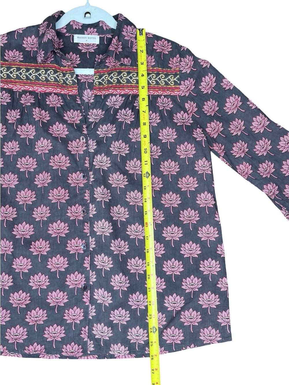 Maison Hotel Cohen Blouse Lotus Mondrian Pink Lotus Print Cotton Boho Western M - Picture 14 of 15